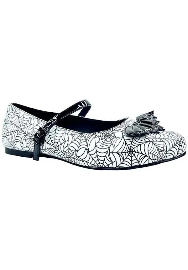 Mary Jane Bat Spiderweb [White/Black] | FLATS*