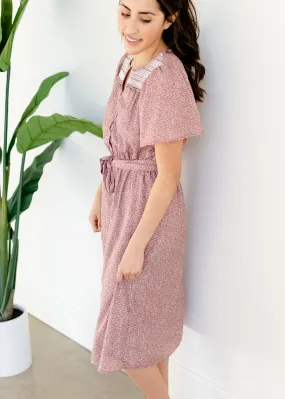 Mauve Smocked Yoke Midi Dress - FINAL SALE