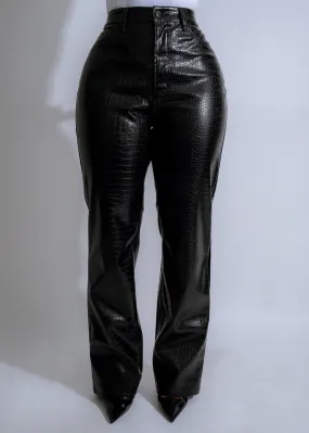 Midnight Croc Faux Leather Pants Black