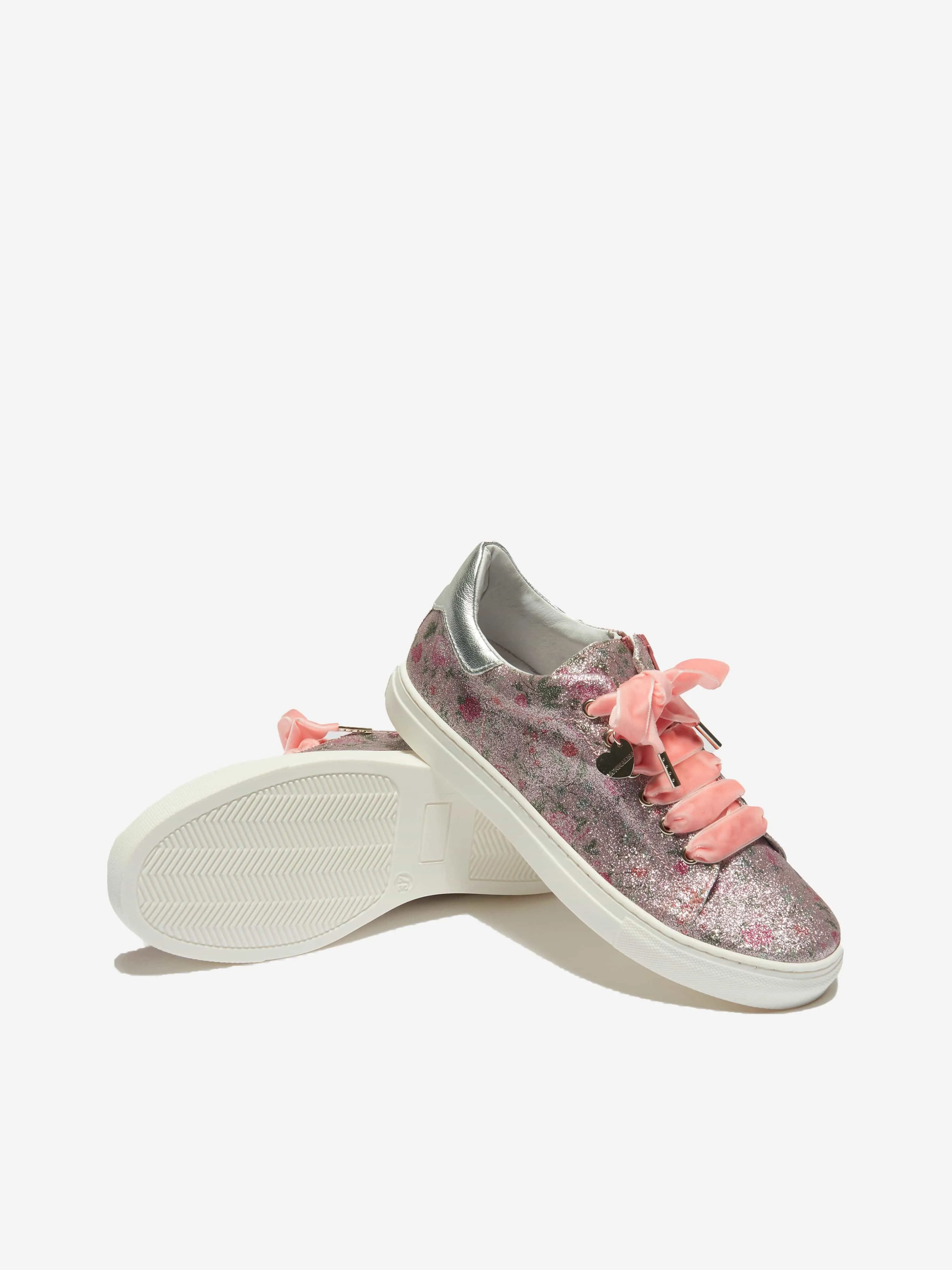 Monnalisa Glitter Vintage Flower Trainers