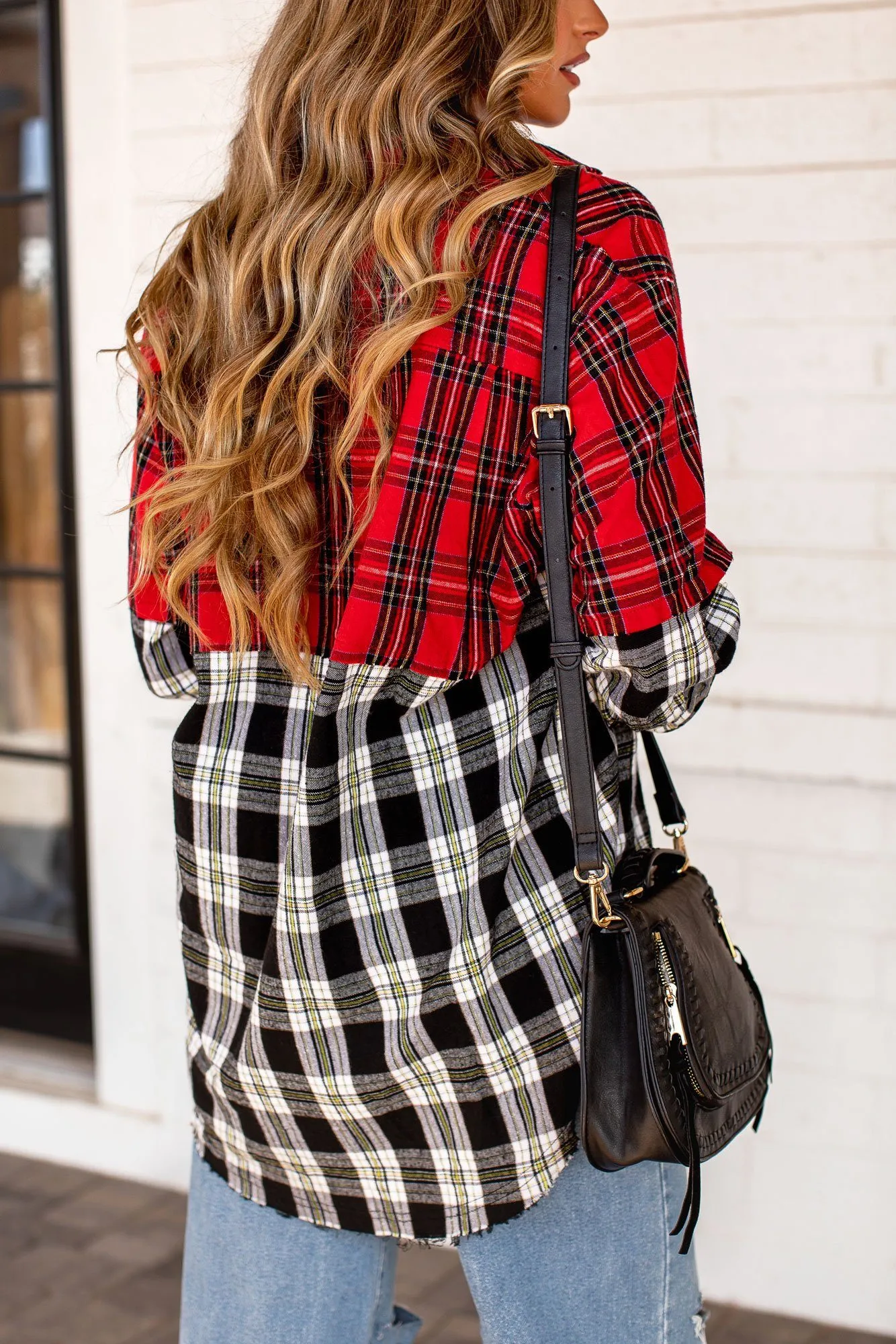 My Way Red Oversized Plaid Top