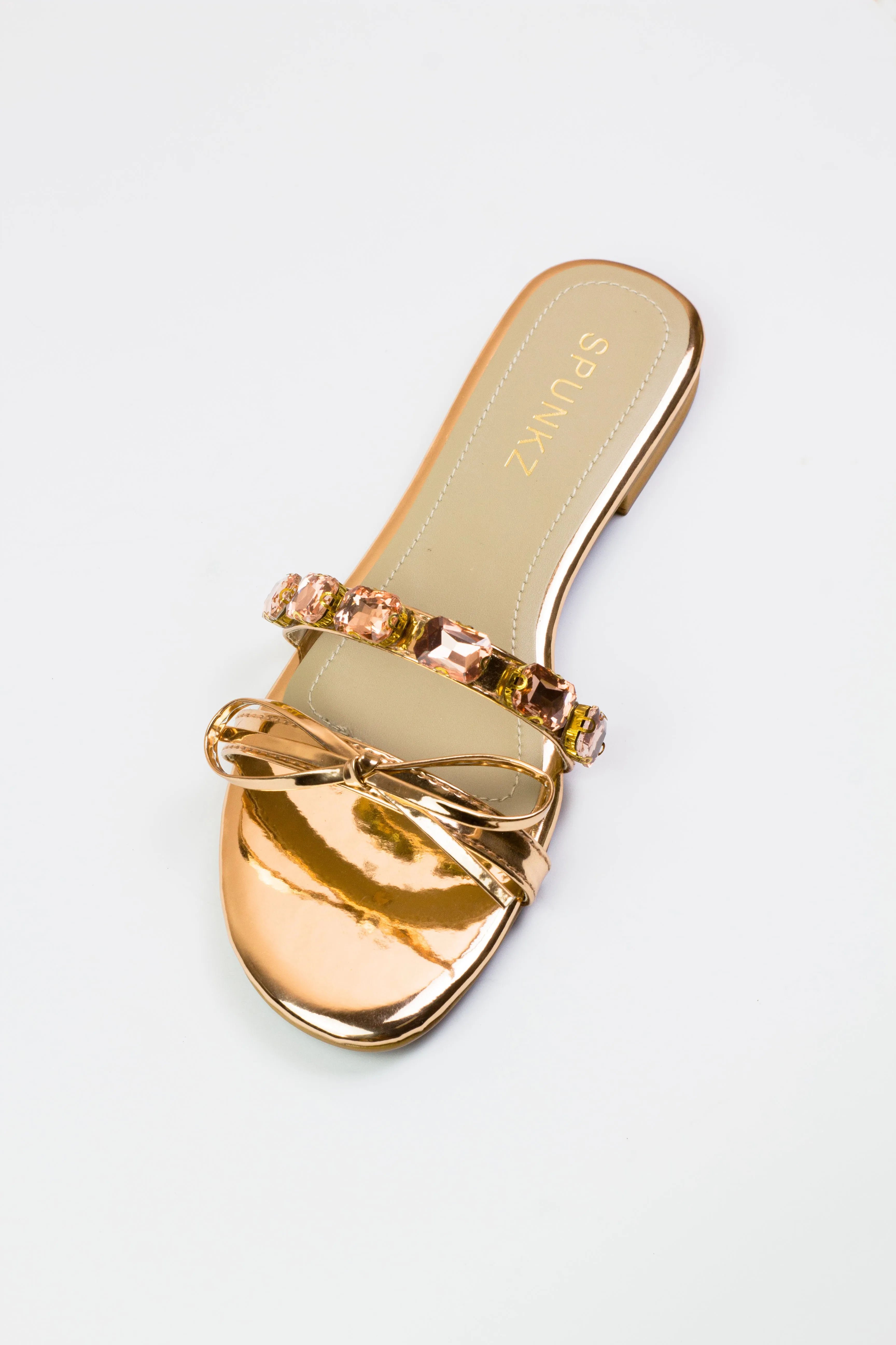 Myra Shiny Metallic Leather Rose Gold Mules