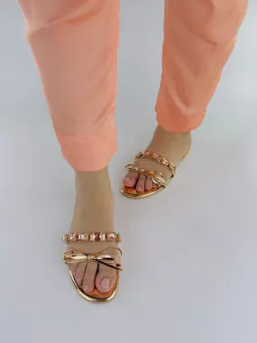 Myra Shiny Metallic Leather Rose Gold Mules