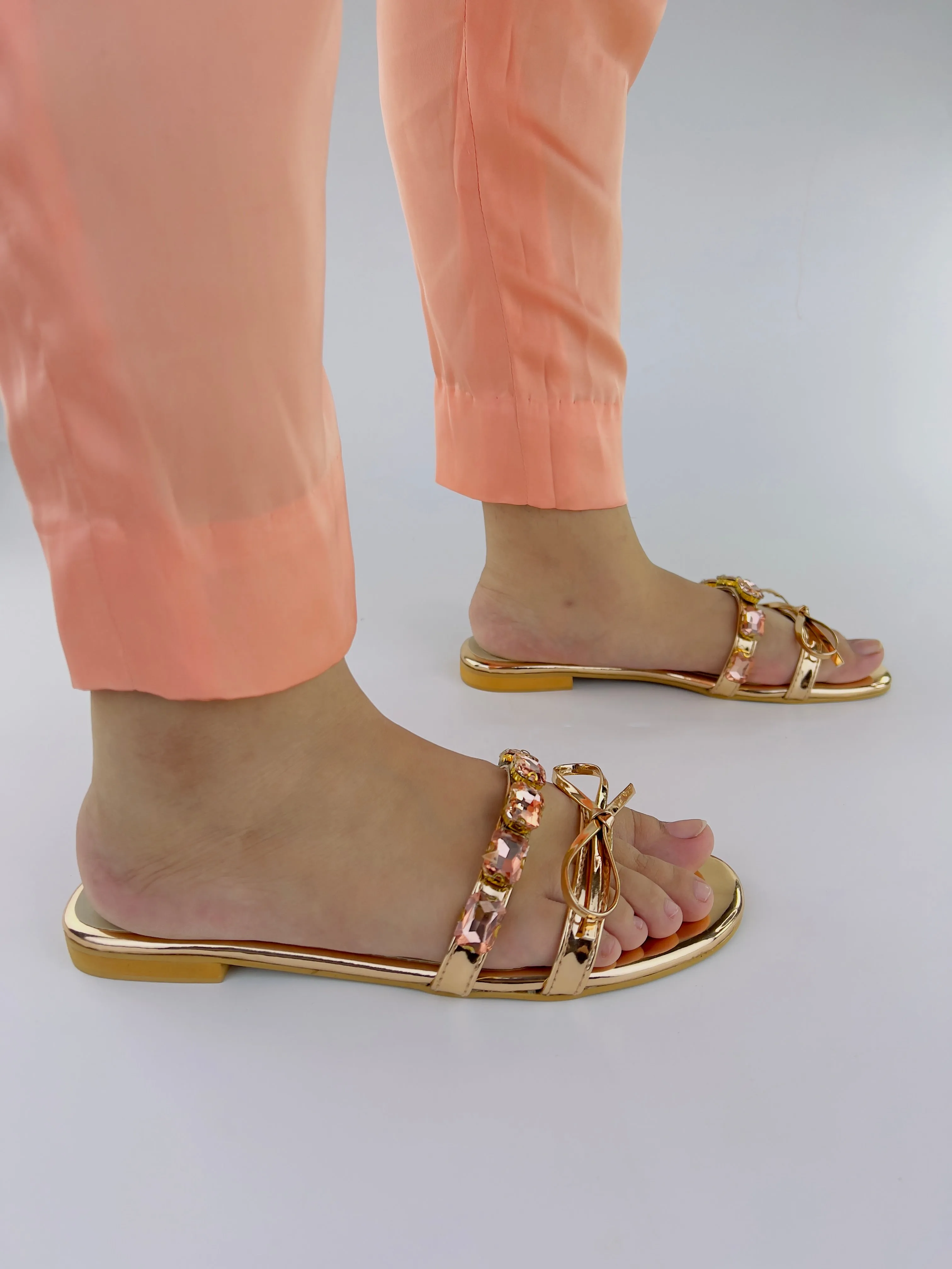 Myra Shiny Metallic Leather Rose Gold Mules