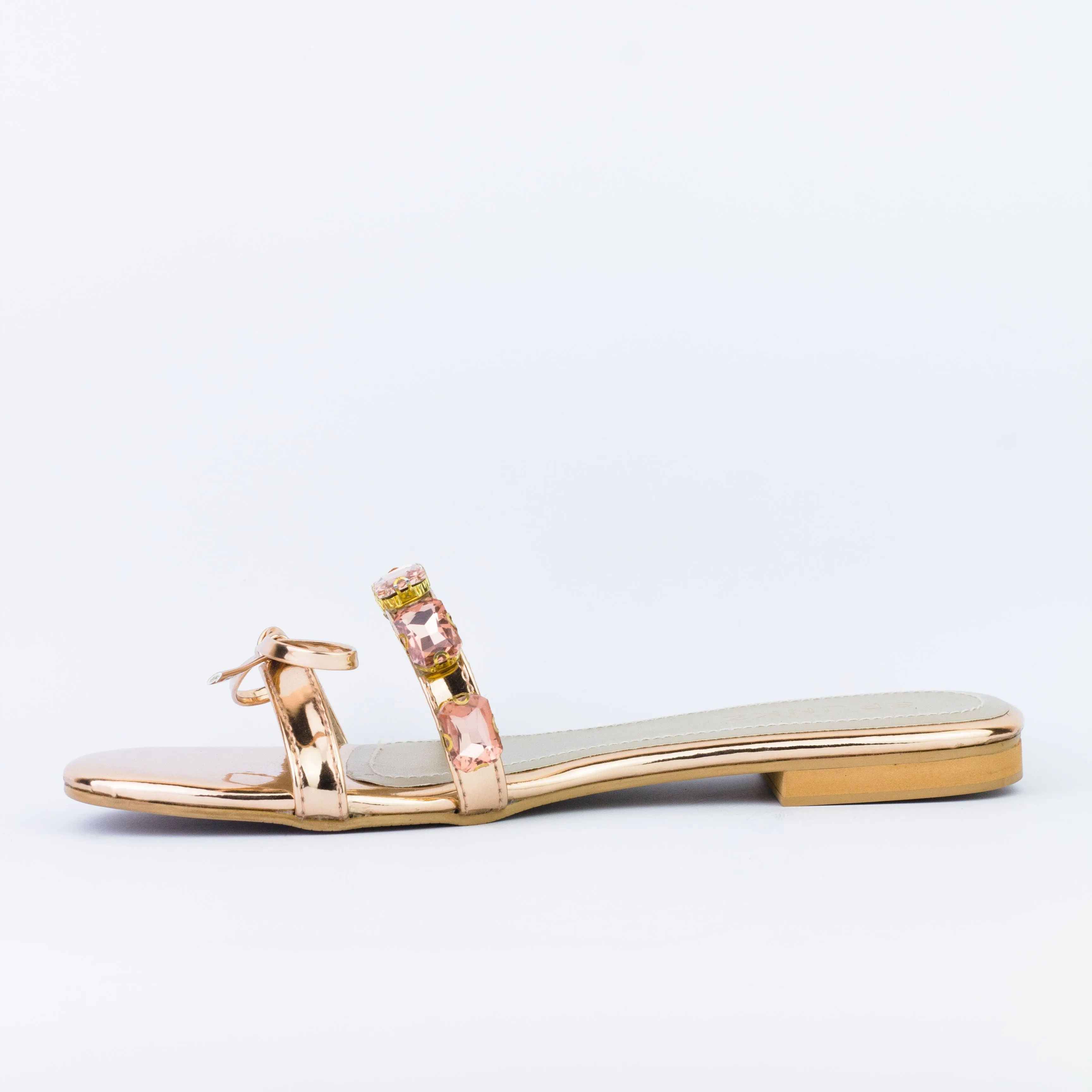 Myra Shiny Metallic Leather Rose Gold Mules