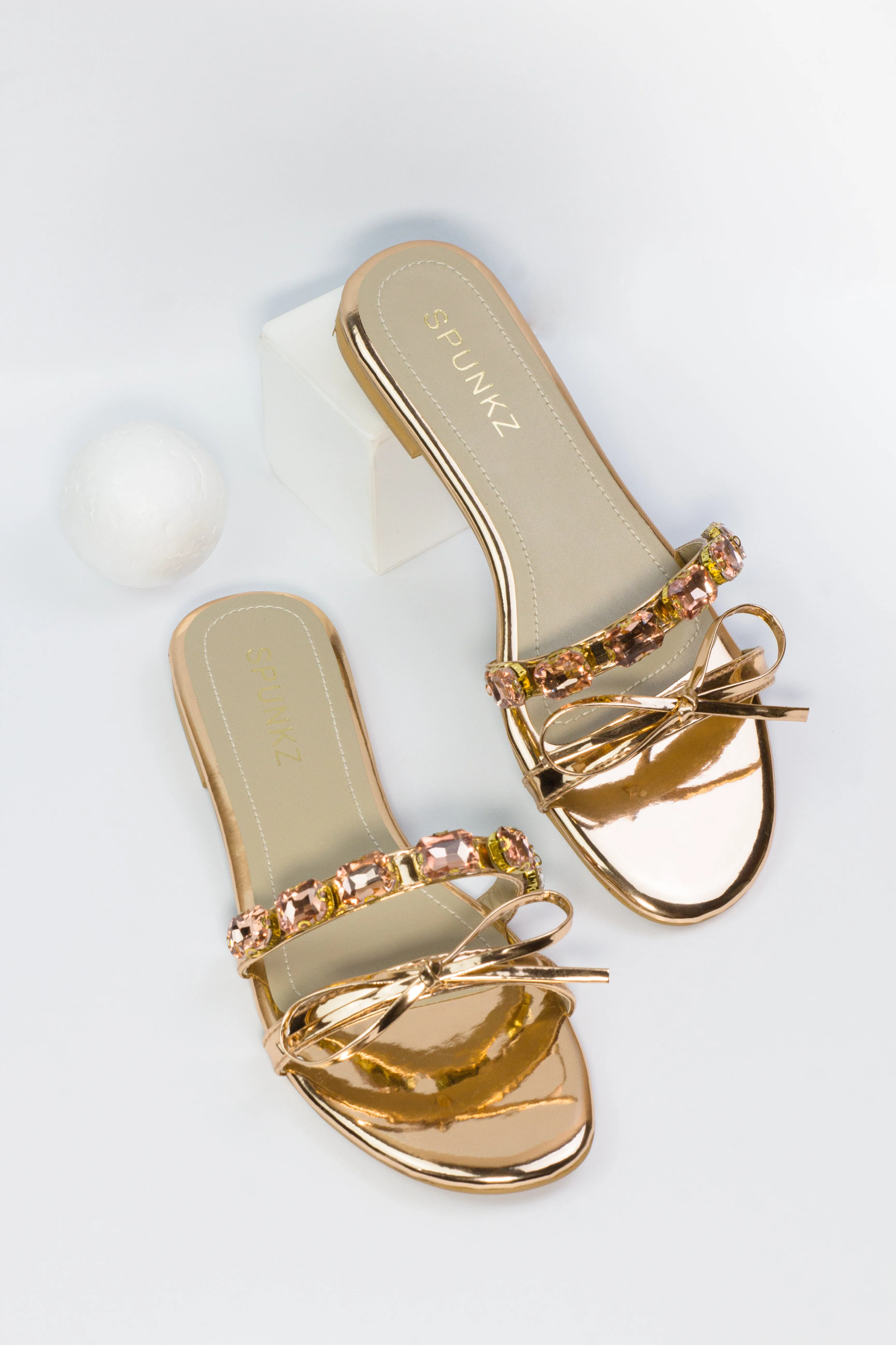 Myra Shiny Metallic Leather Rose Gold Mules