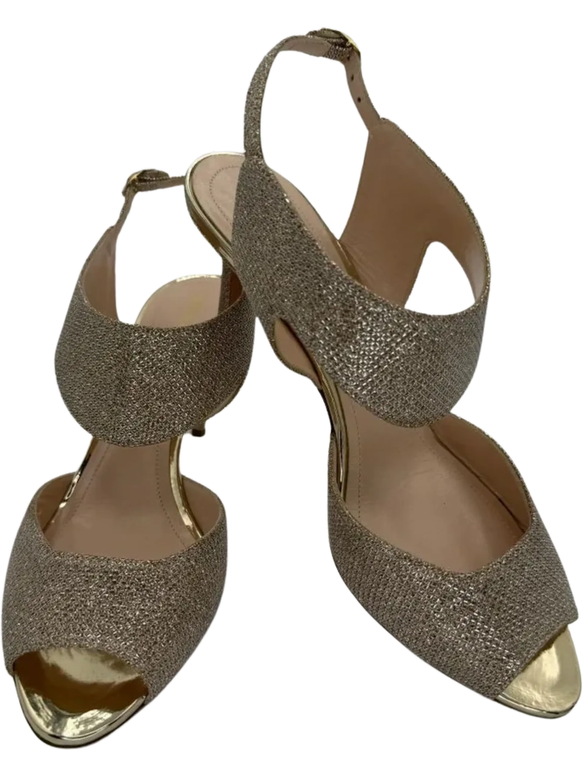 *NEW* Nicholas Kirkwood Metallic Beige Glitter Fabric Ankle Strap Sandals