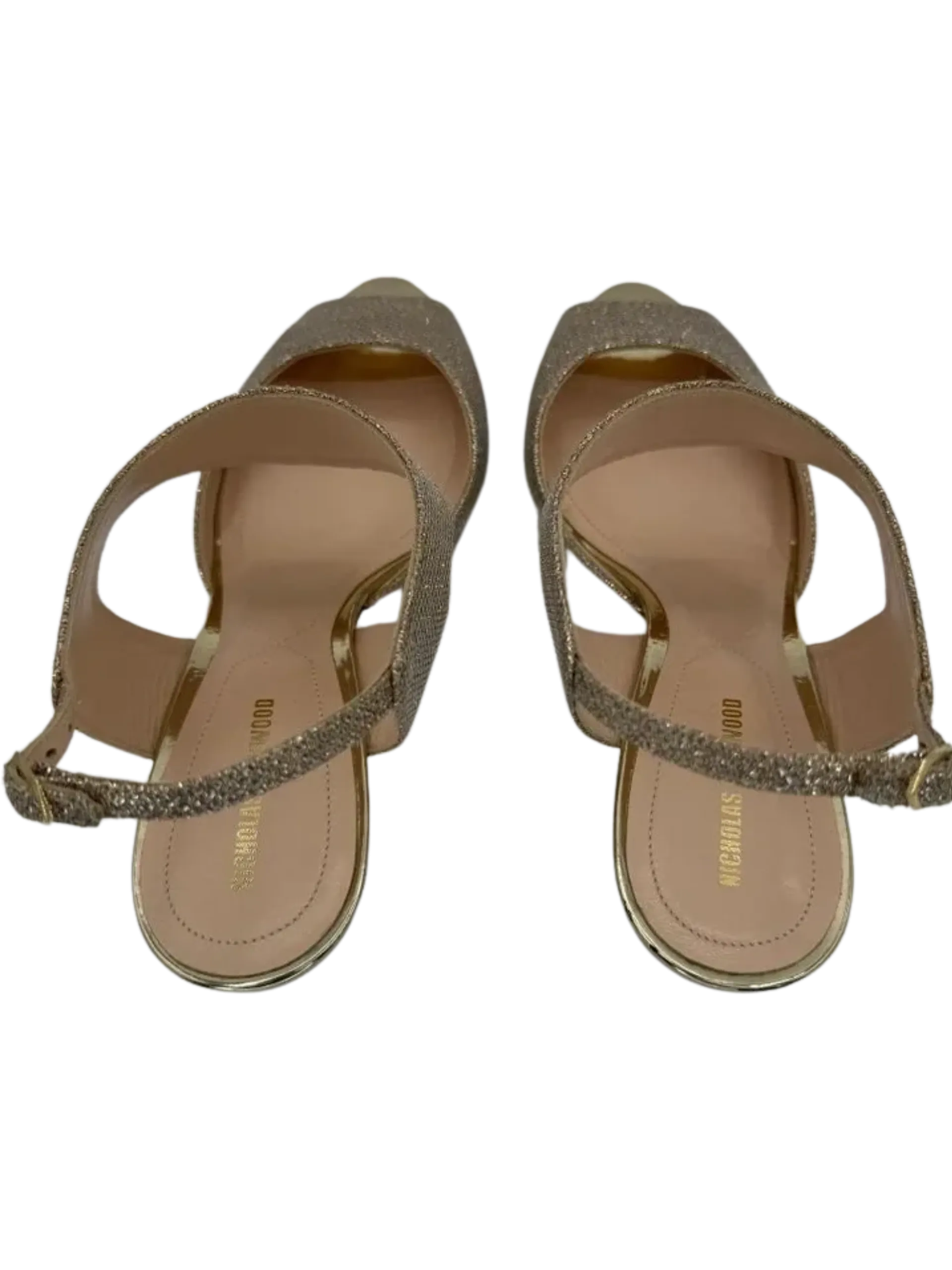 *NEW* Nicholas Kirkwood Metallic Beige Glitter Fabric Ankle Strap Sandals