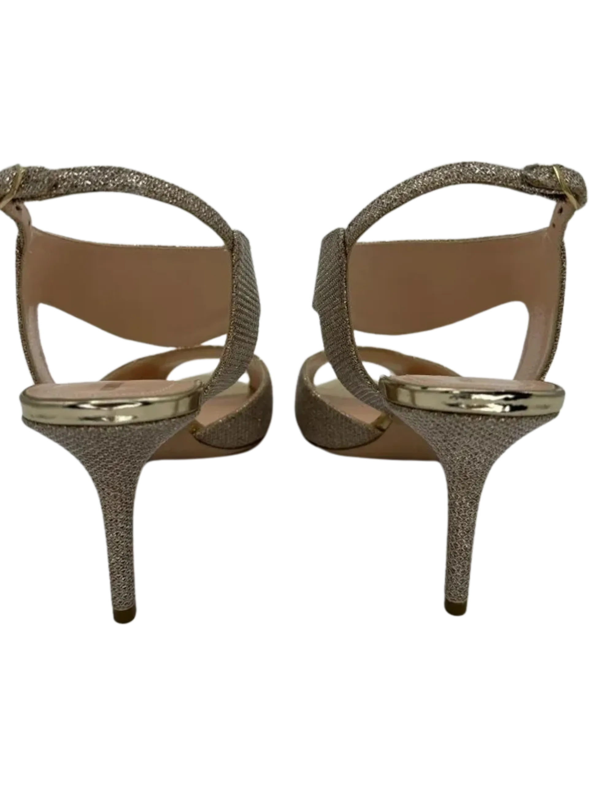 *NEW* Nicholas Kirkwood Metallic Beige Glitter Fabric Ankle Strap Sandals