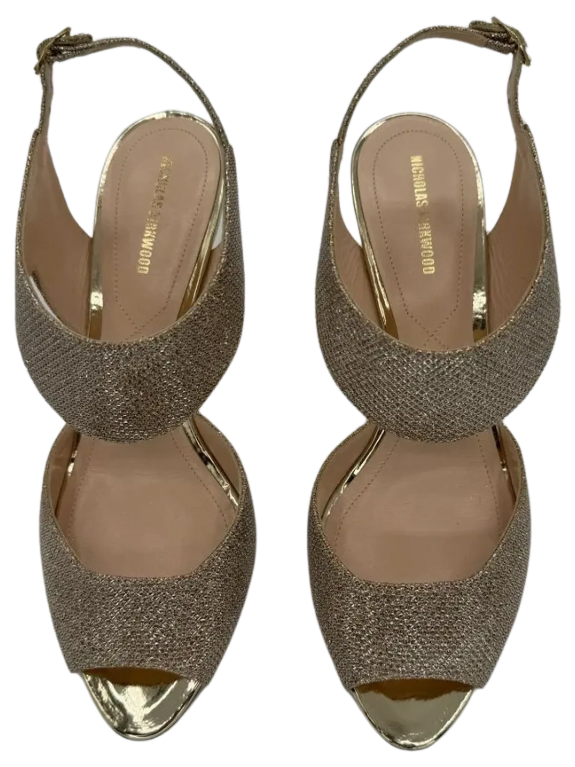 *NEW* Nicholas Kirkwood Metallic Beige Glitter Fabric Ankle Strap Sandals