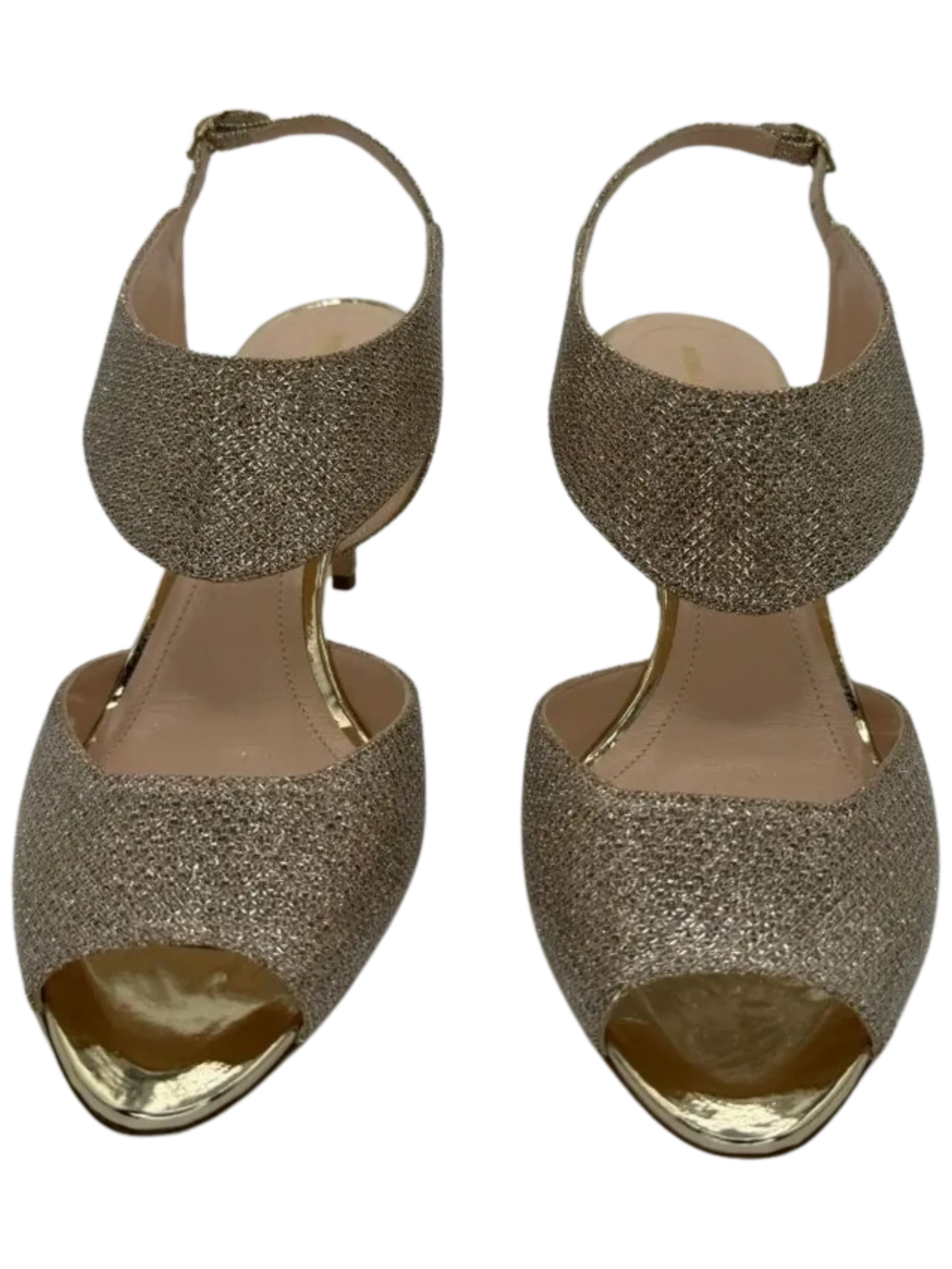 *NEW* Nicholas Kirkwood Metallic Beige Glitter Fabric Ankle Strap Sandals