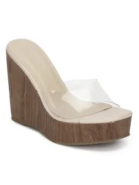 Nude Pu Perplex Slip On Wedges