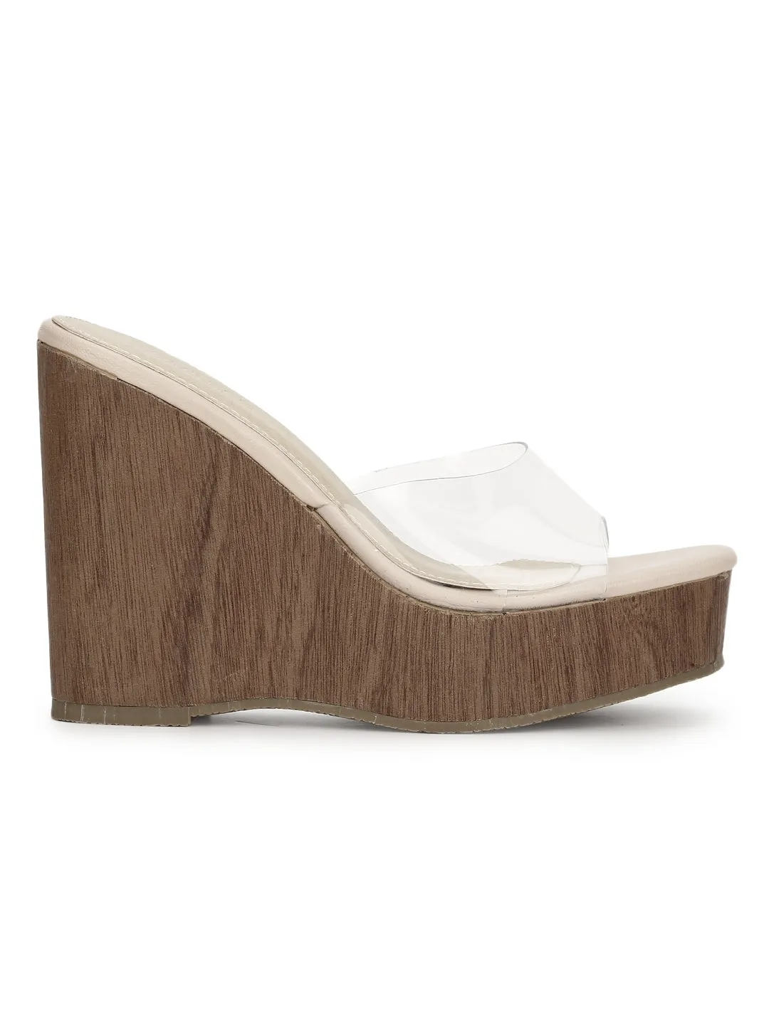 Nude Pu Perplex Slip On Wedges