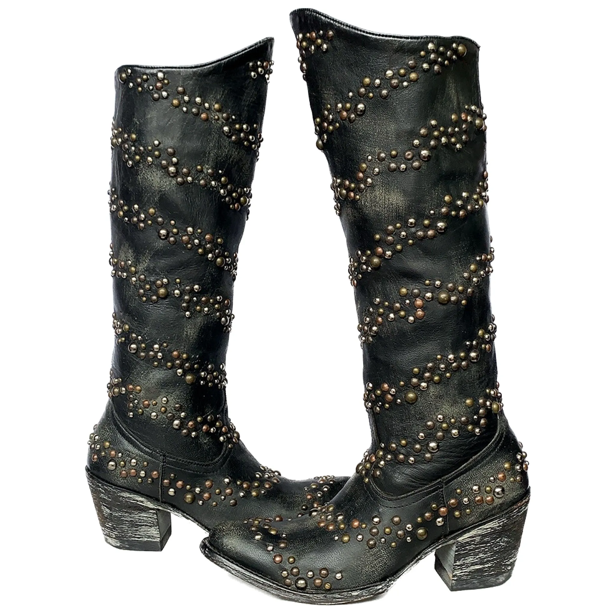 OLD GRINGO Studded Black Leather Tall Knee High Cowgirl Western Boots