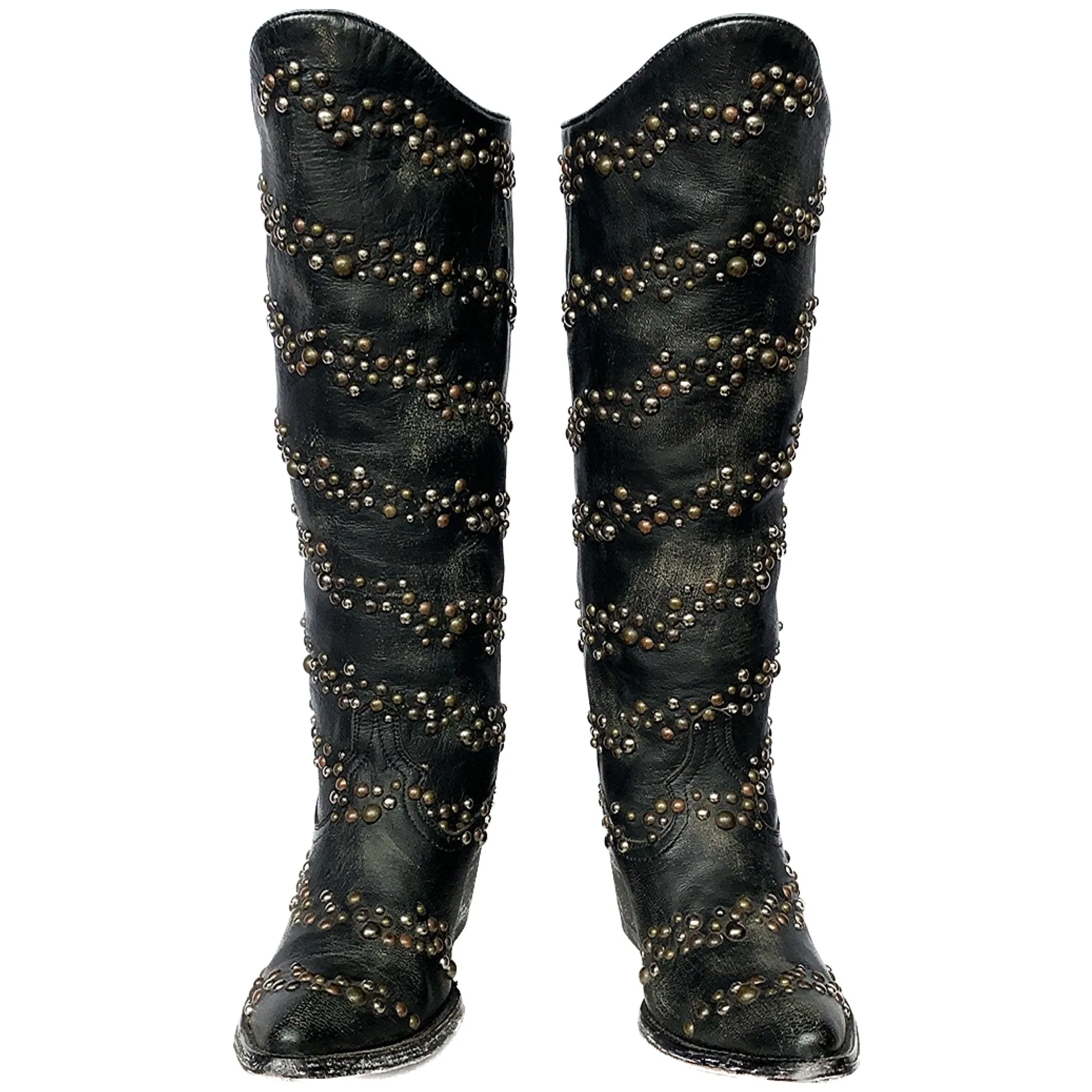 OLD GRINGO Studded Black Leather Tall Knee High Cowgirl Western Boots