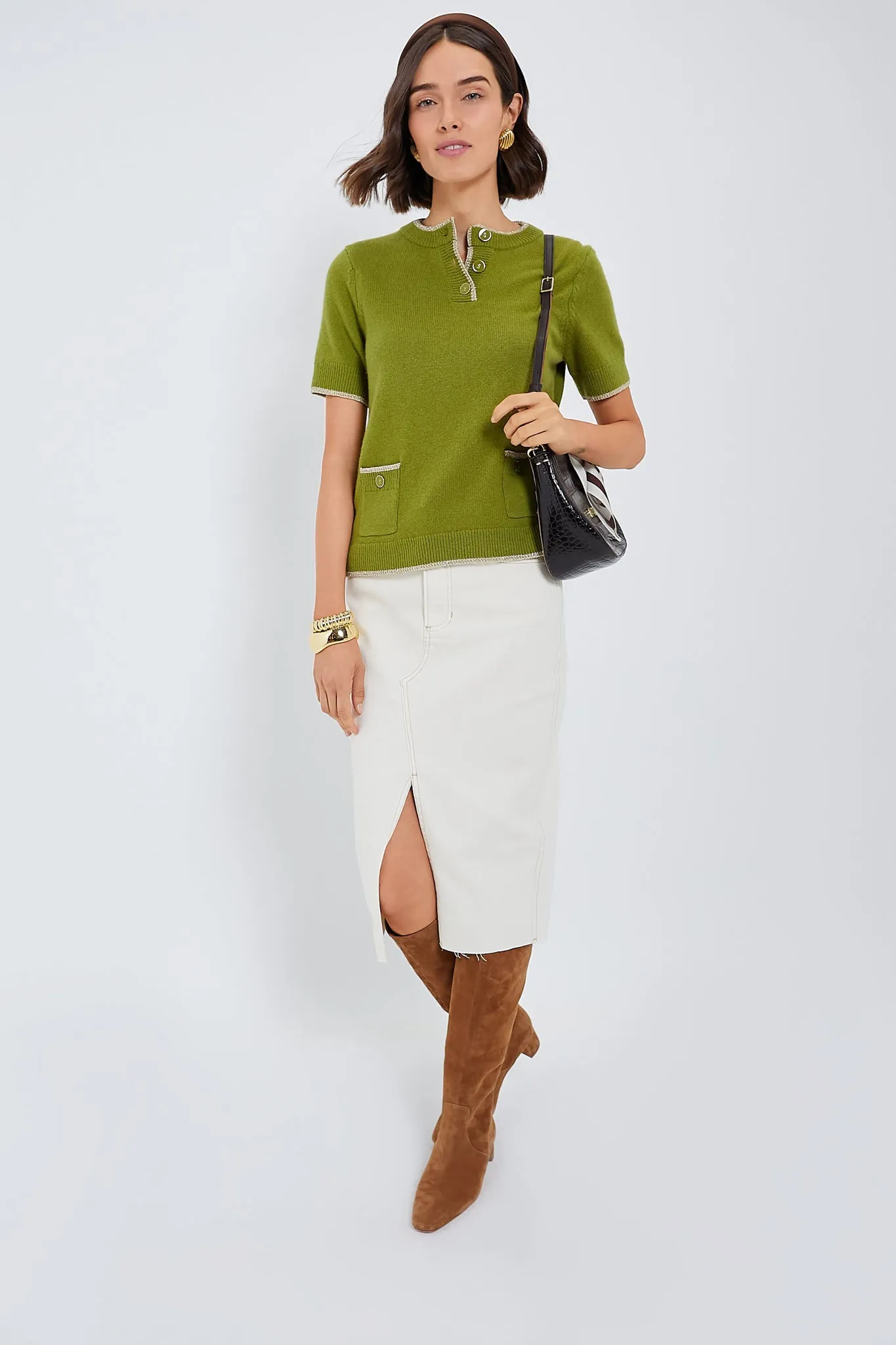 Olive Green Robbie Short Sleeve Sweater