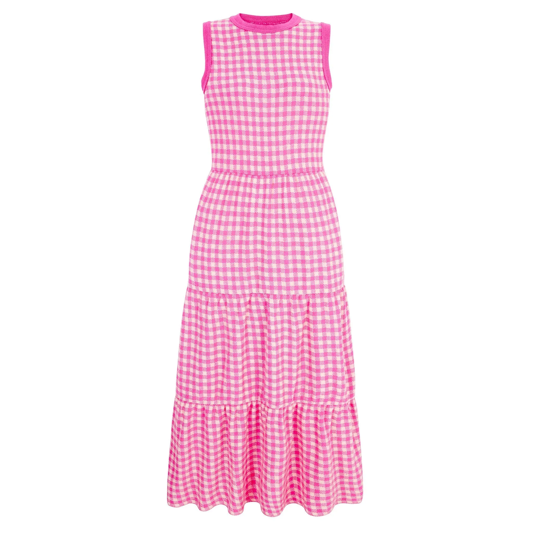 Paula Gingham Cotton Knitted Maxi Dress - Hot Pink