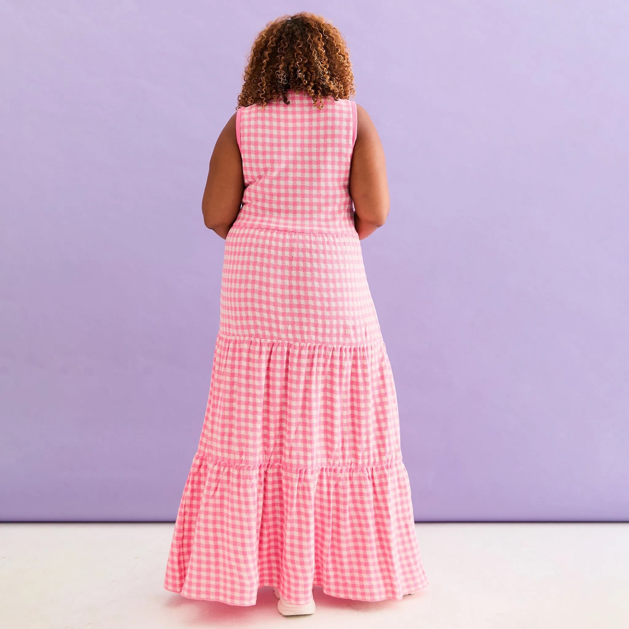 Paula Gingham Cotton Knitted Maxi Dress - Hot Pink