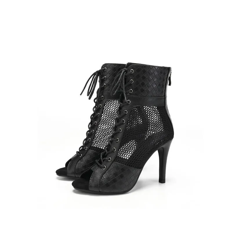 Peep Toe Lace-Up Minimalist Stiletto Heeled Ankle Boots