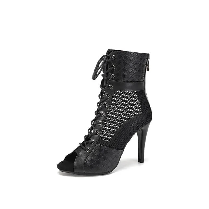 Peep Toe Lace-Up Minimalist Stiletto Heeled Ankle Boots