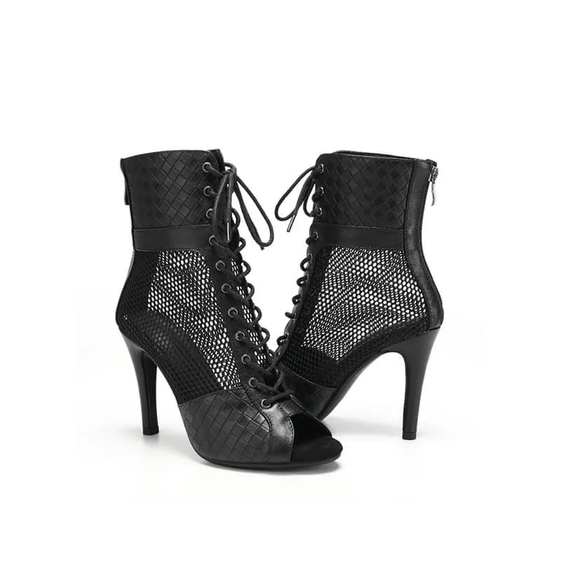 Peep Toe Lace-Up Minimalist Stiletto Heeled Ankle Boots