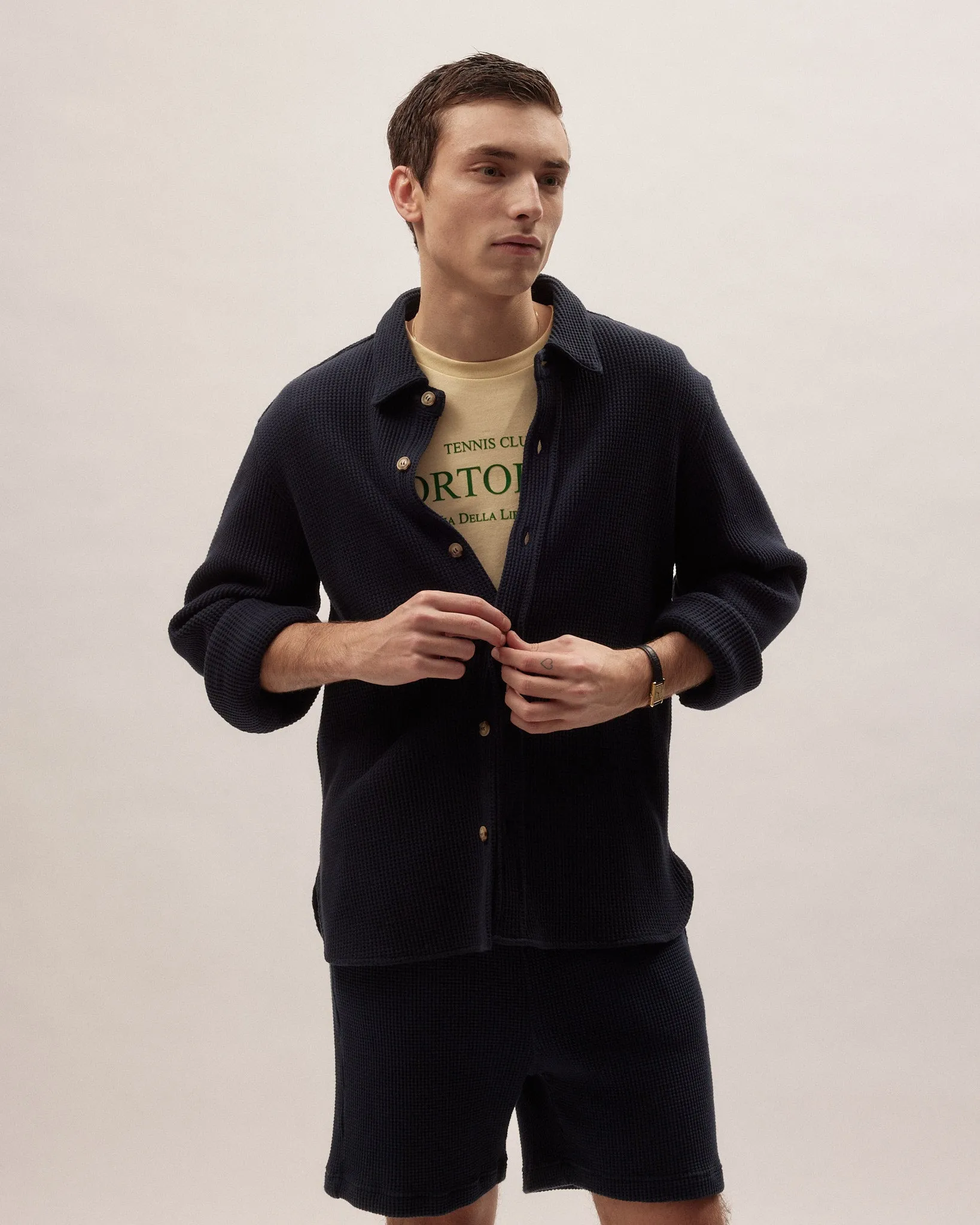 Pierino - Navy - Cotton Waffle Knit