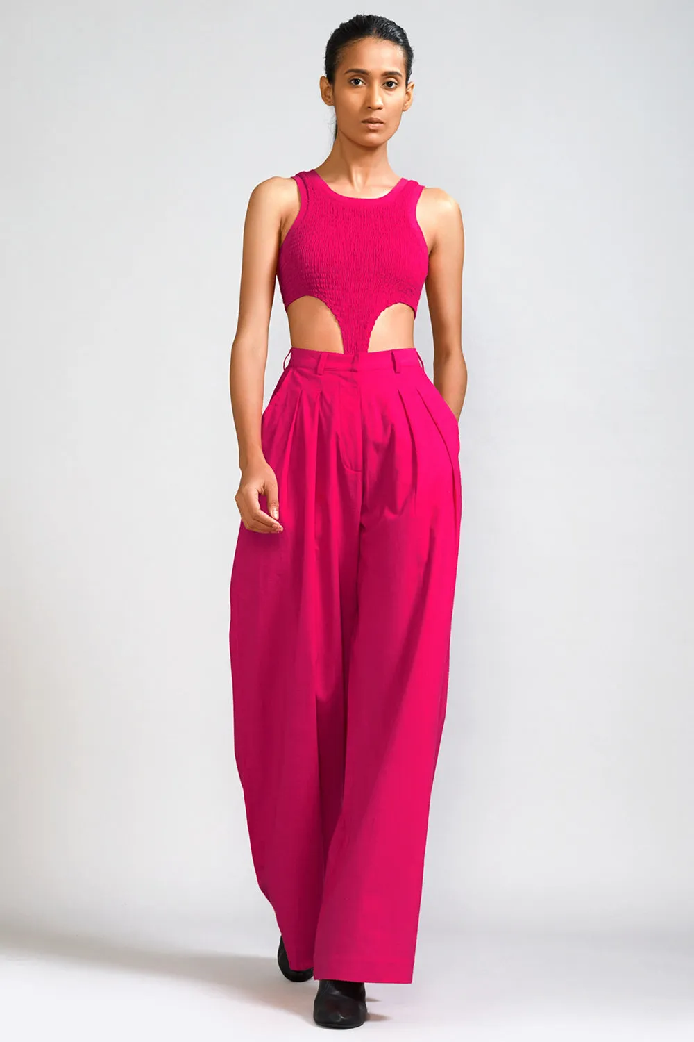 Pink Cotton Pleated Trousers