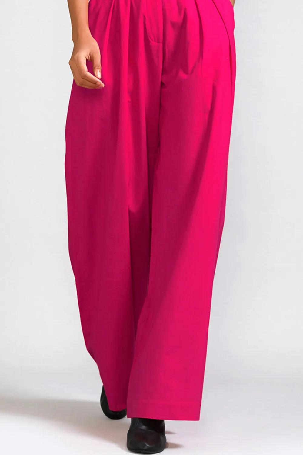 Pink Cotton Pleated Trousers