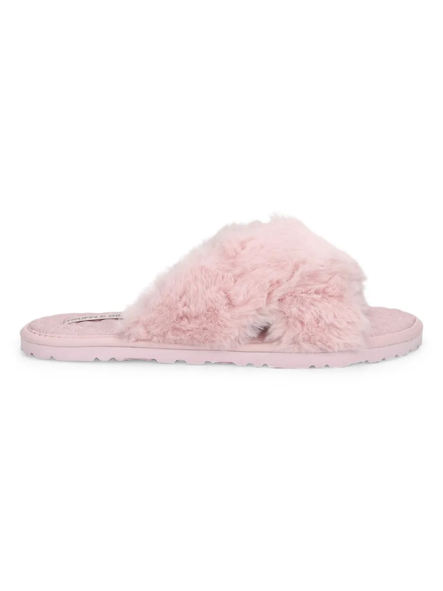 Pink Fuzzy Fur Slip Ons