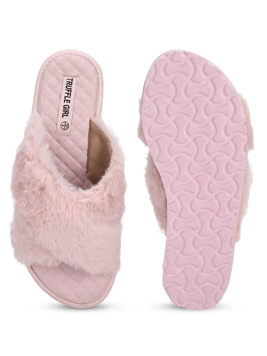 Pink Fuzzy Fur Slip Ons