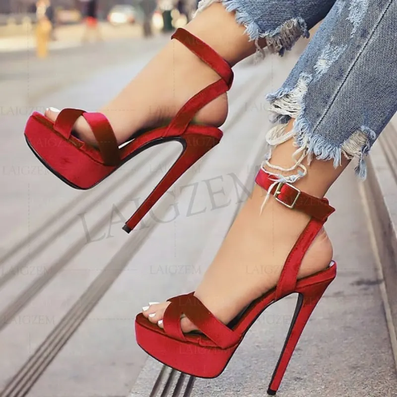 Platform Velvet Heels Sandals