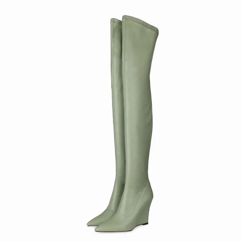 Pointed Toe Over-the-Knee Wedge Boots