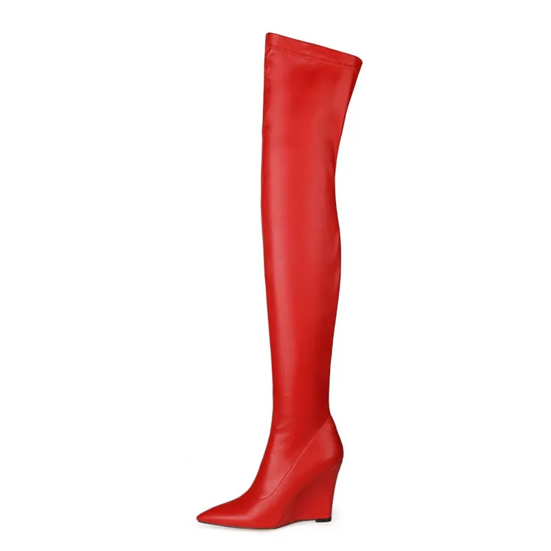 Pointed Toe Over-the-Knee Wedge Boots