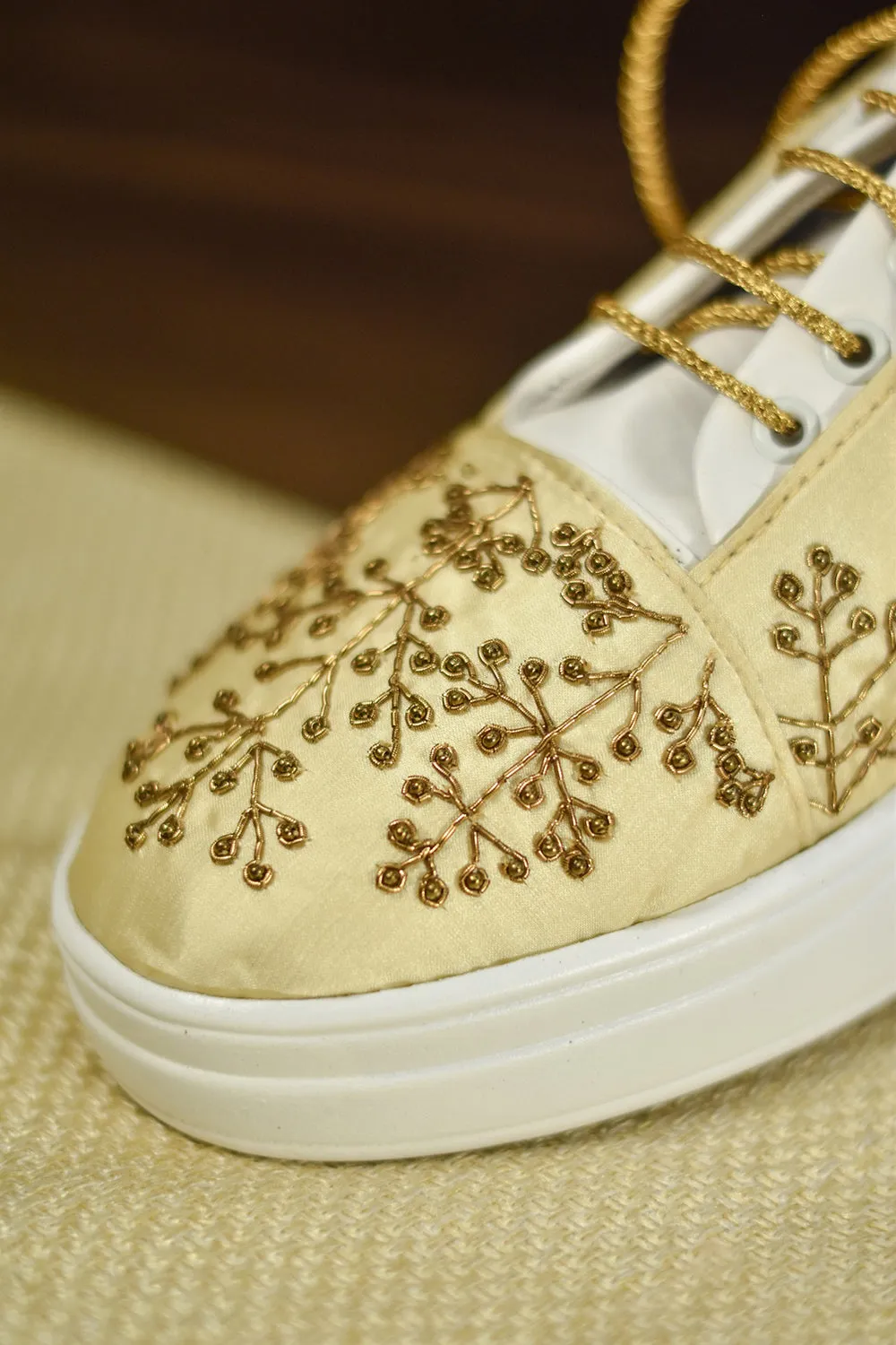 Poly Silk Embroidered Gold Sneakers