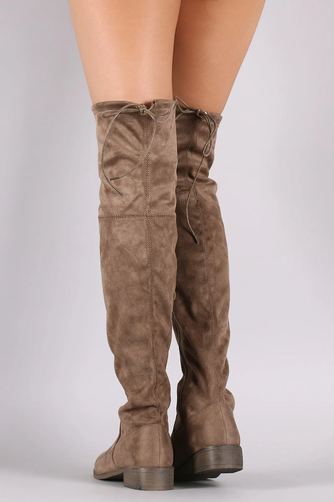 Round Toe Drawstring Tie Riding Suede Over-The-Knee Boots