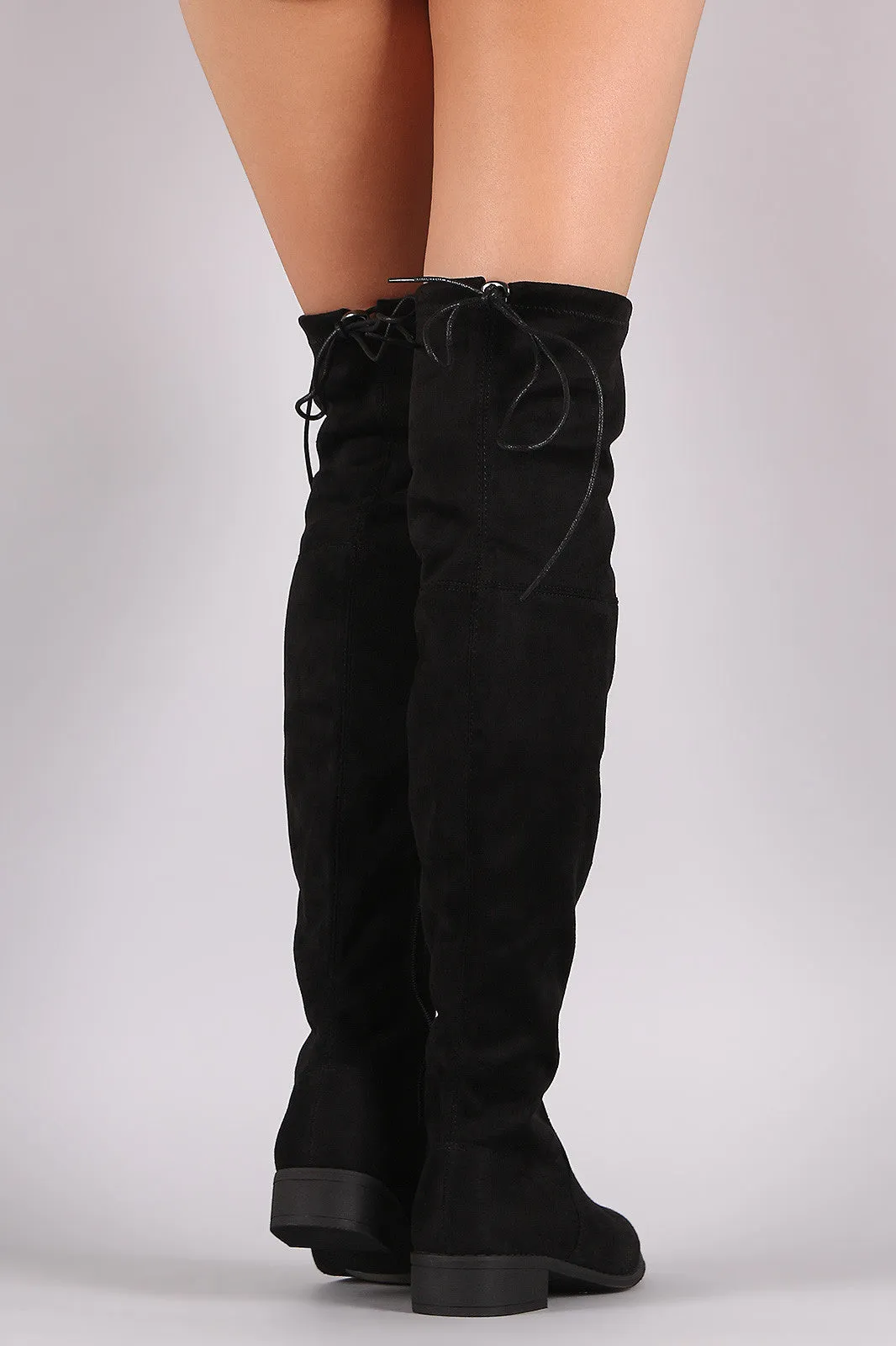 Round Toe Drawstring Tie Riding Suede Over-The-Knee Boots