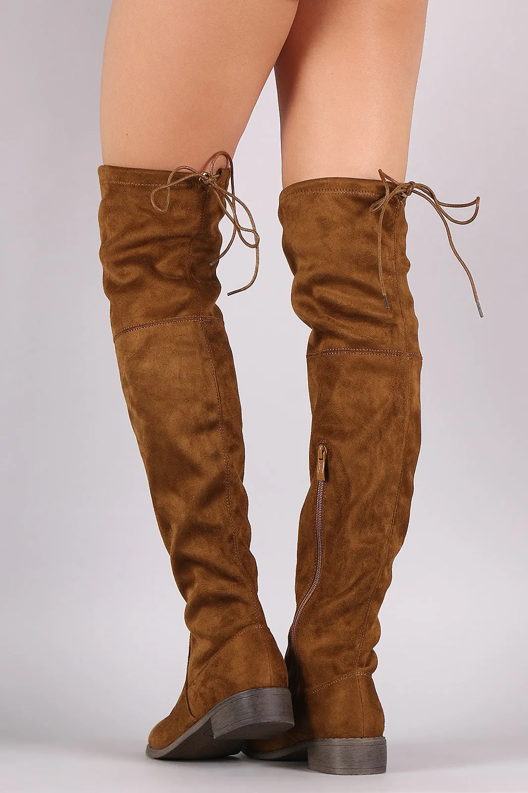 Round Toe Drawstring Tie Riding Suede Over-The-Knee Boots