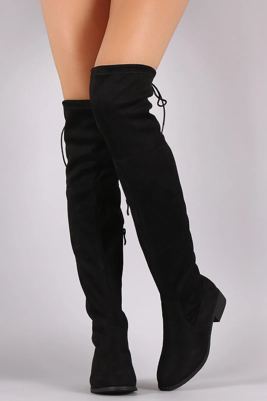 Round Toe Drawstring Tie Riding Suede Over-The-Knee Boots