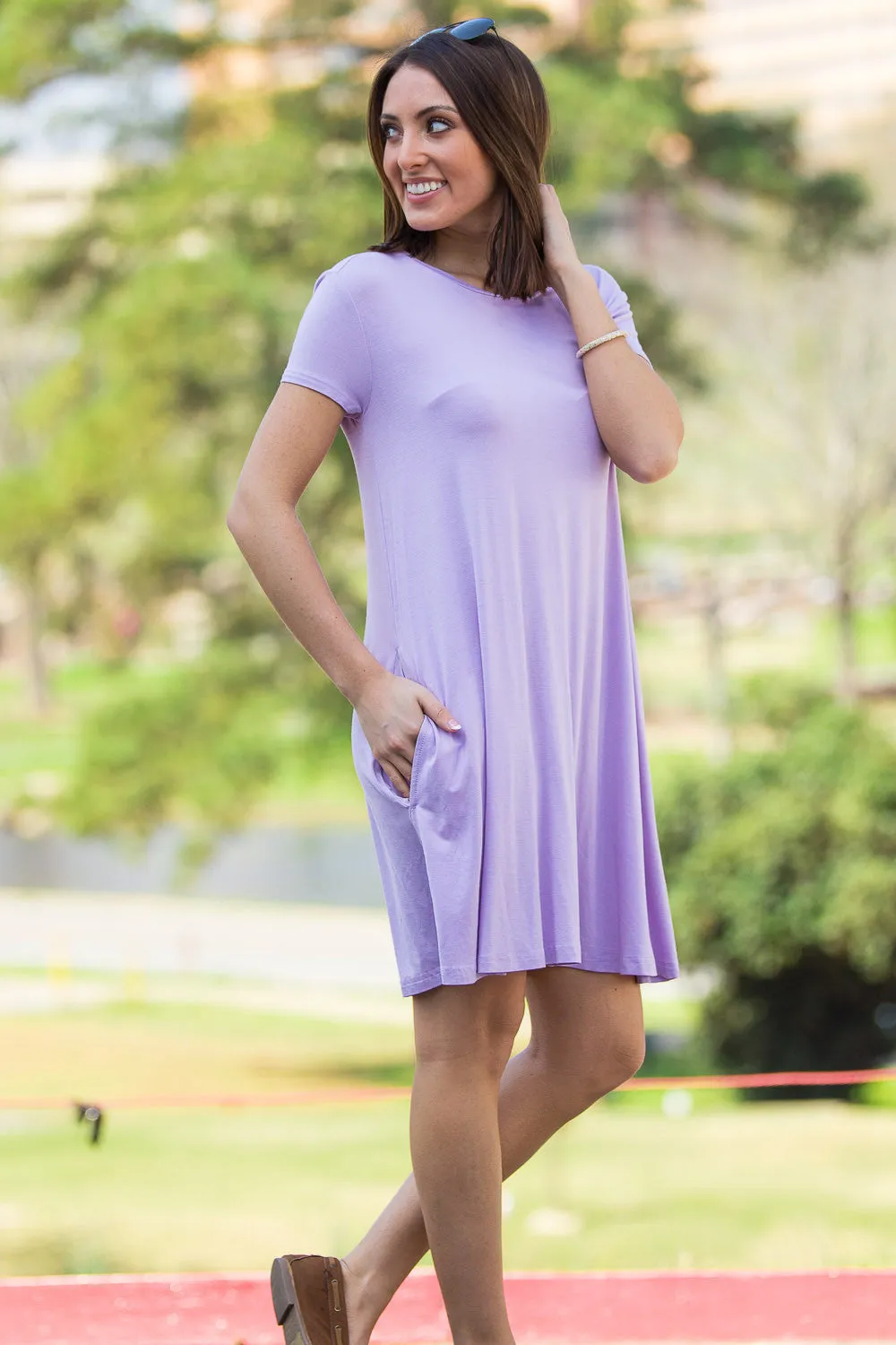 SALE-The Perfect Piko Short Sleeve Swing Dress-Lilac