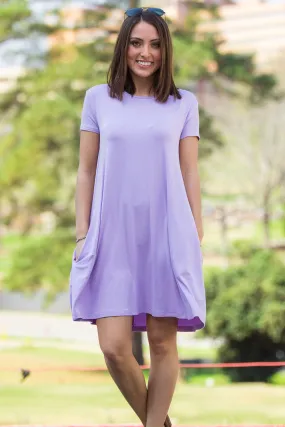 SALE-The Perfect Piko Short Sleeve Swing Dress-Lilac