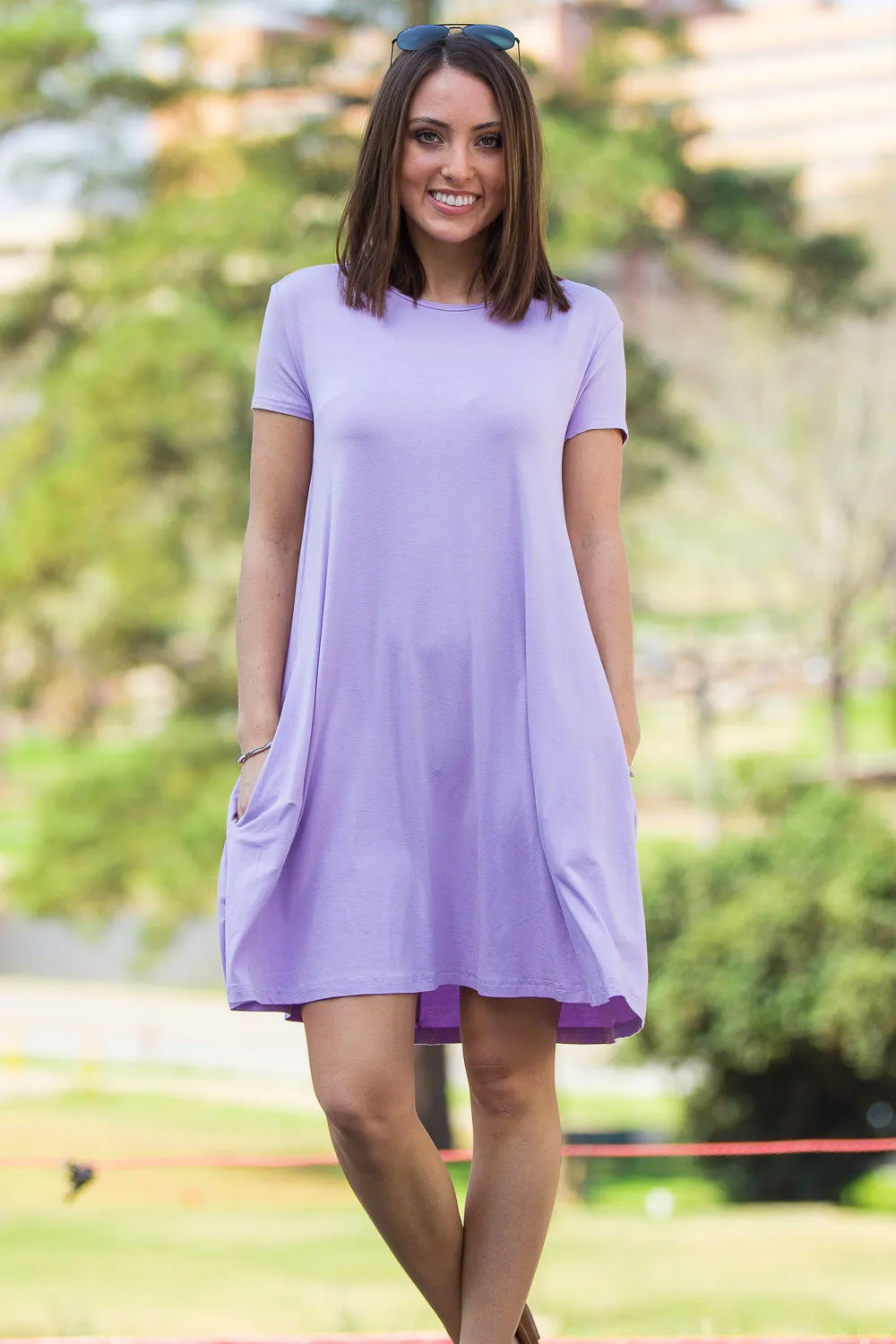 SALE-The Perfect Piko Short Sleeve Swing Dress-Lilac