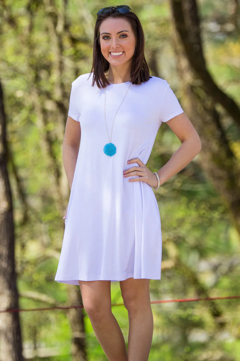 SALE-The Perfect Piko Short Sleeve Swing Dress-White