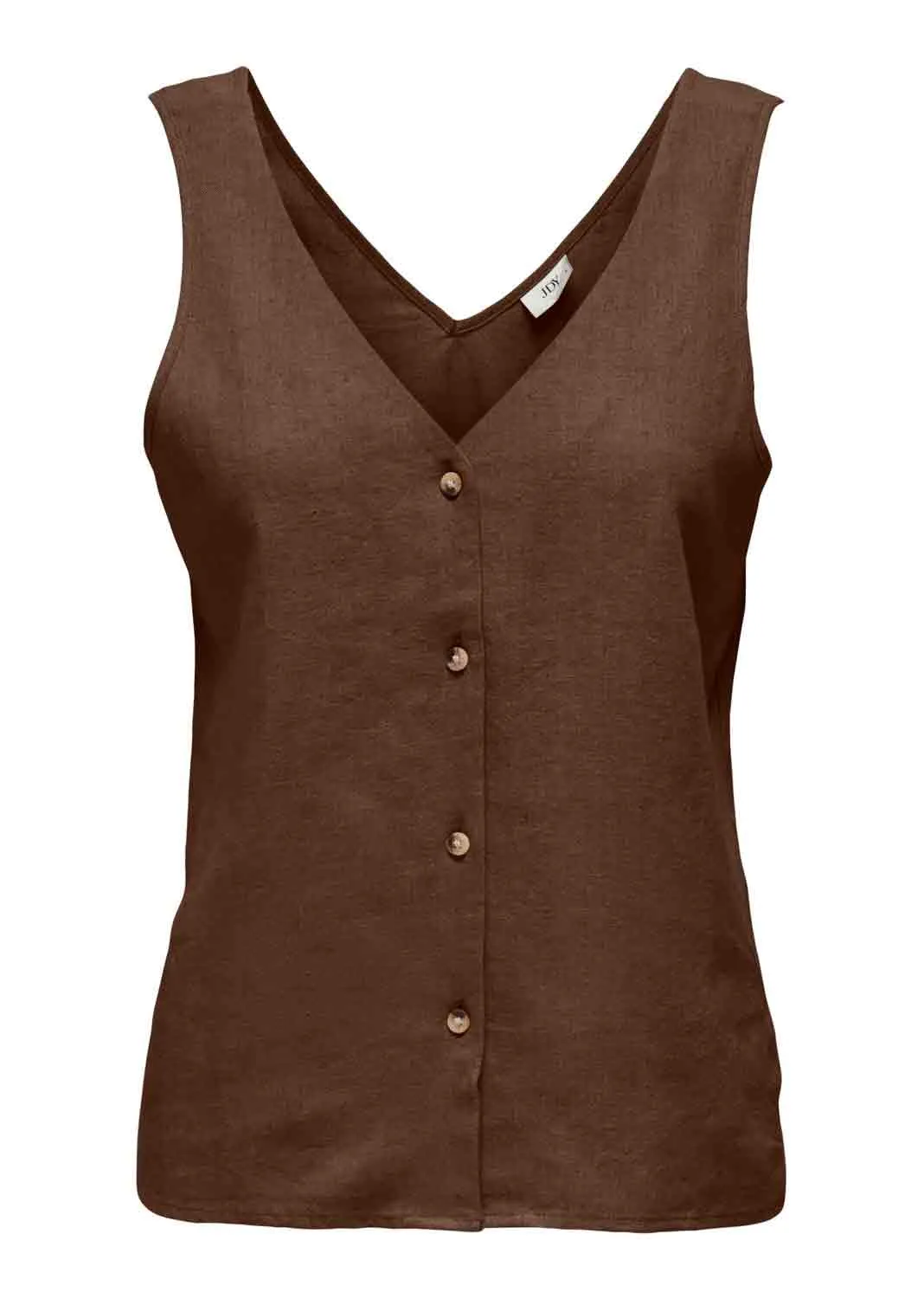 Say Linen Button Top - Espresso Brown