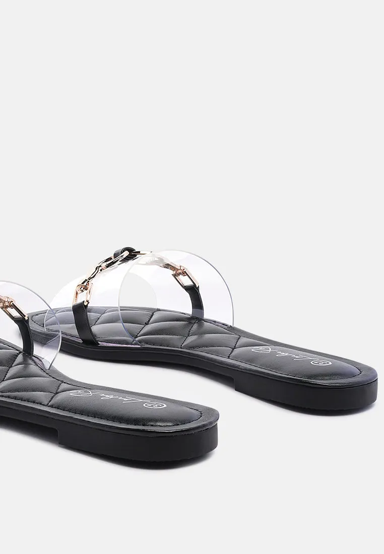 Scoth Clear Buckled Quilted Slides