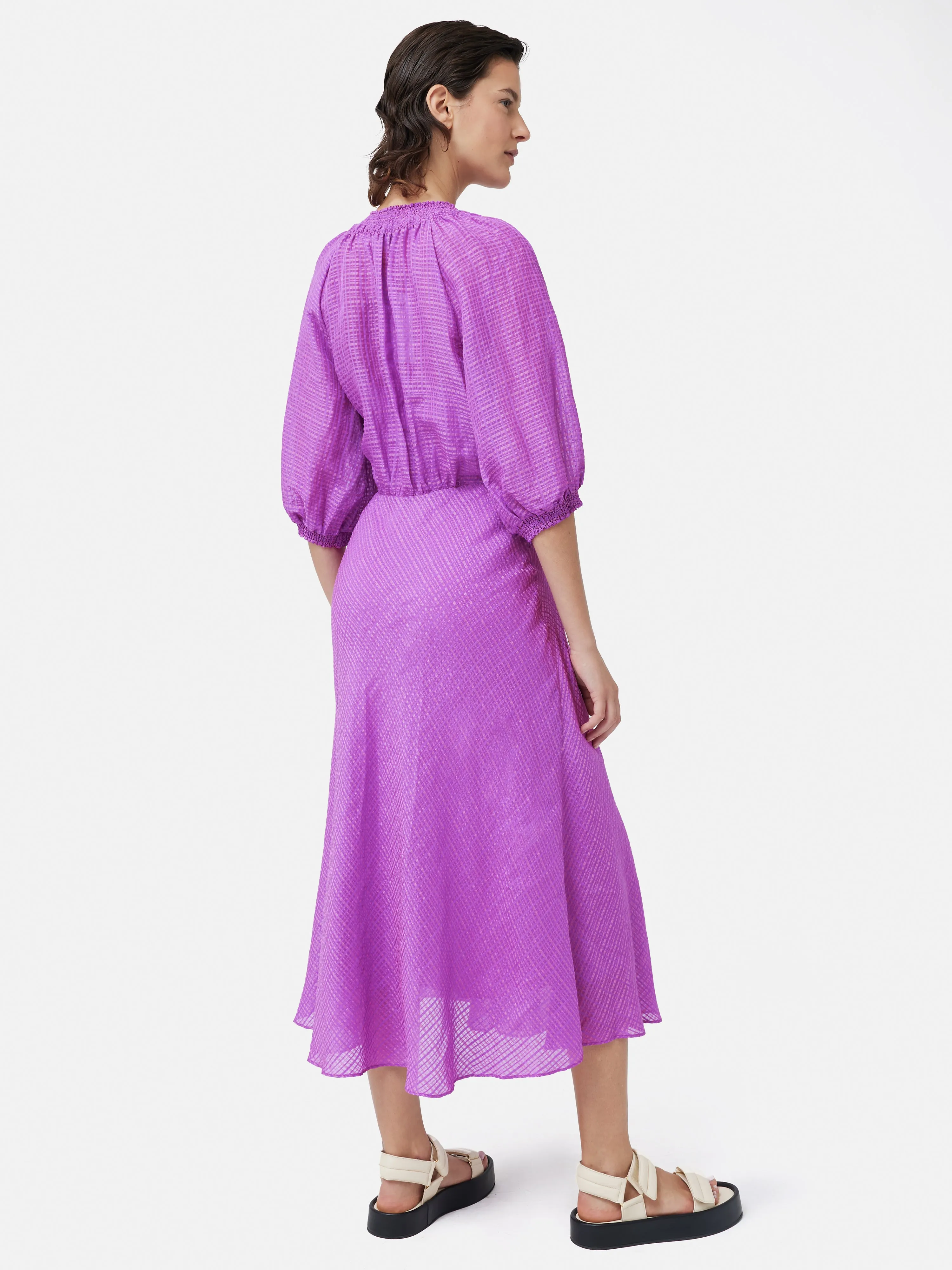 Silk Linen Gauze Midi Dress | Pink Orchid