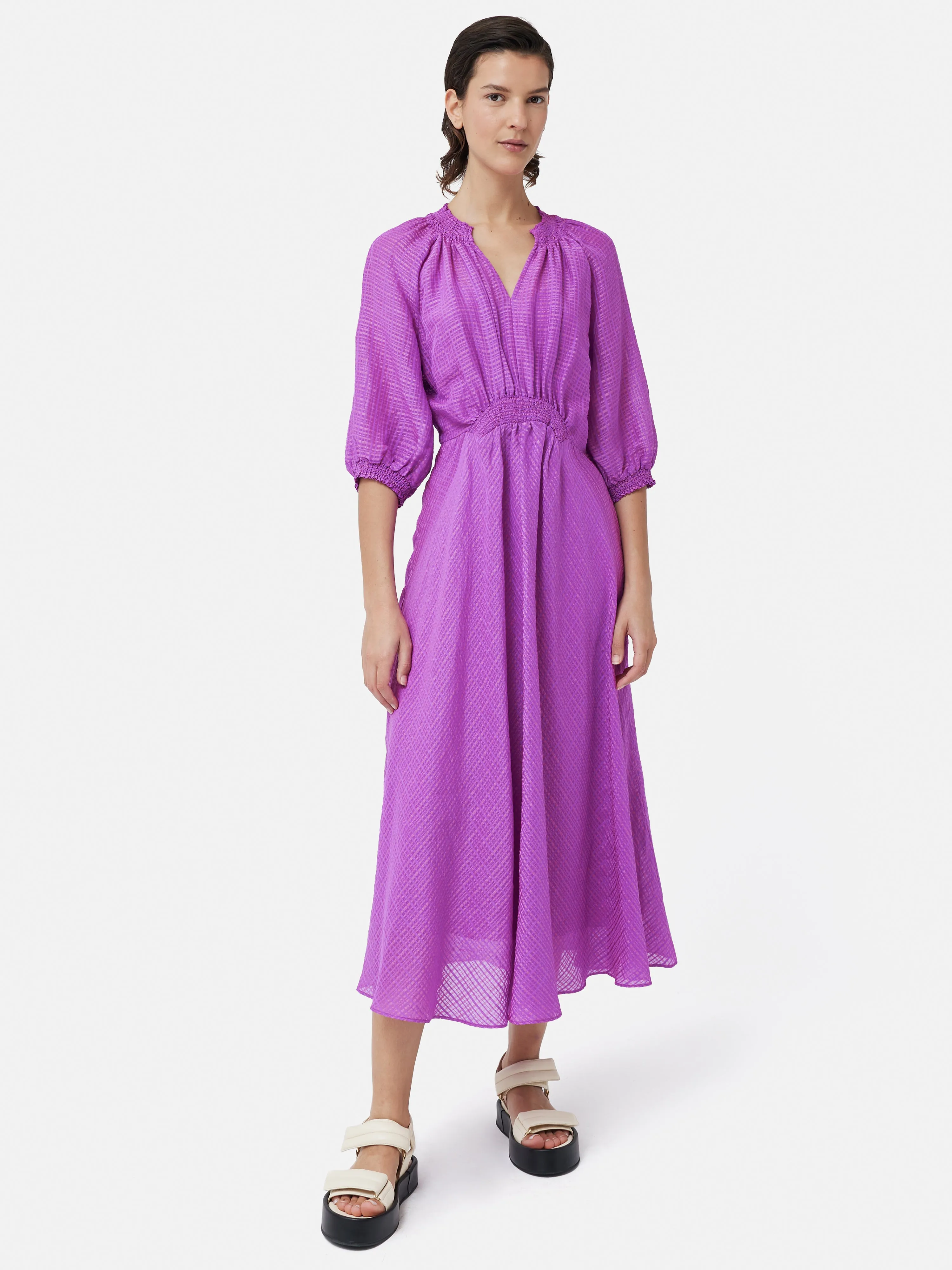 Silk Linen Gauze Midi Dress | Pink Orchid