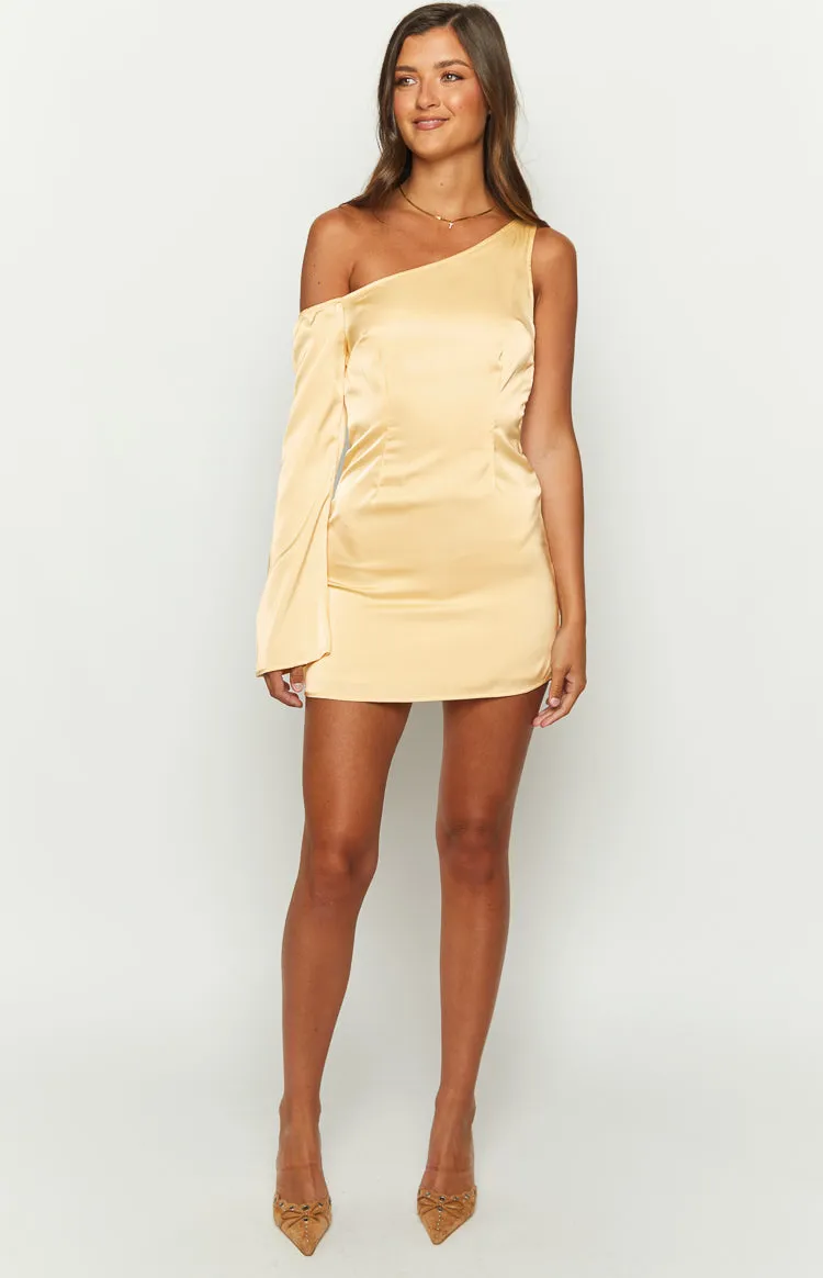 Singer Yellow Satin One Shoulder Mini Dress