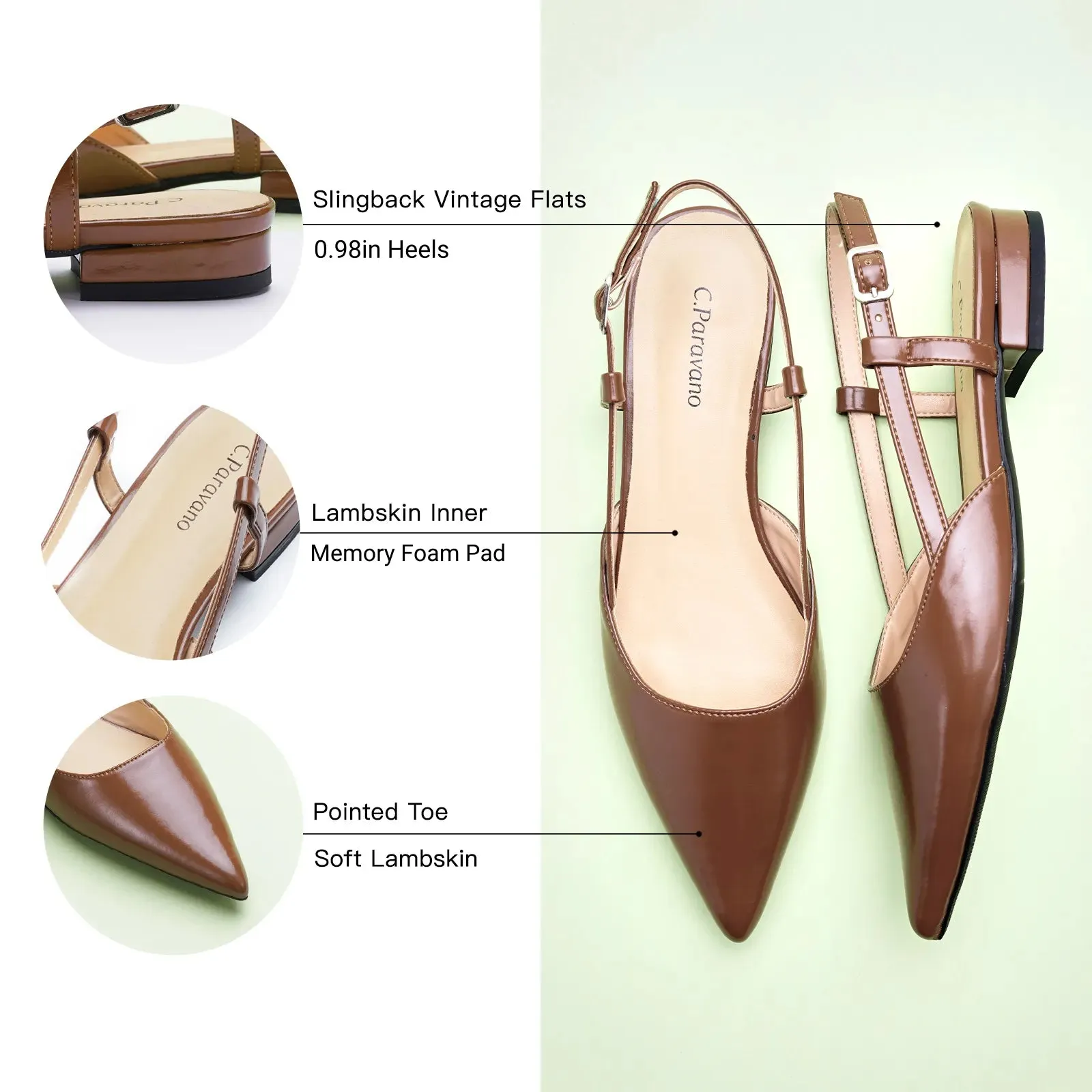 Sleek Slingback Flats (Freya) Brown