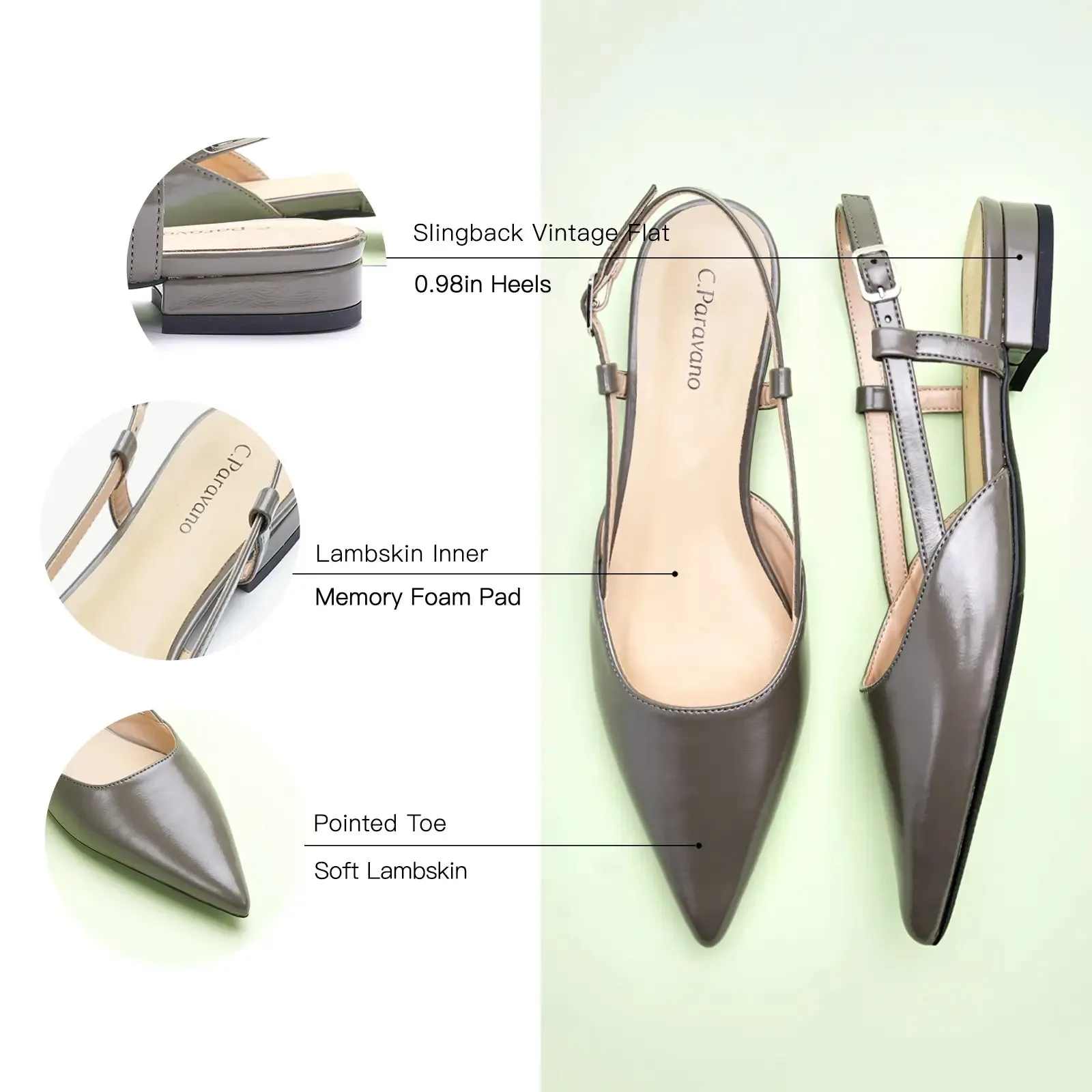 Sleek Slingback Flats (Freya) Grey