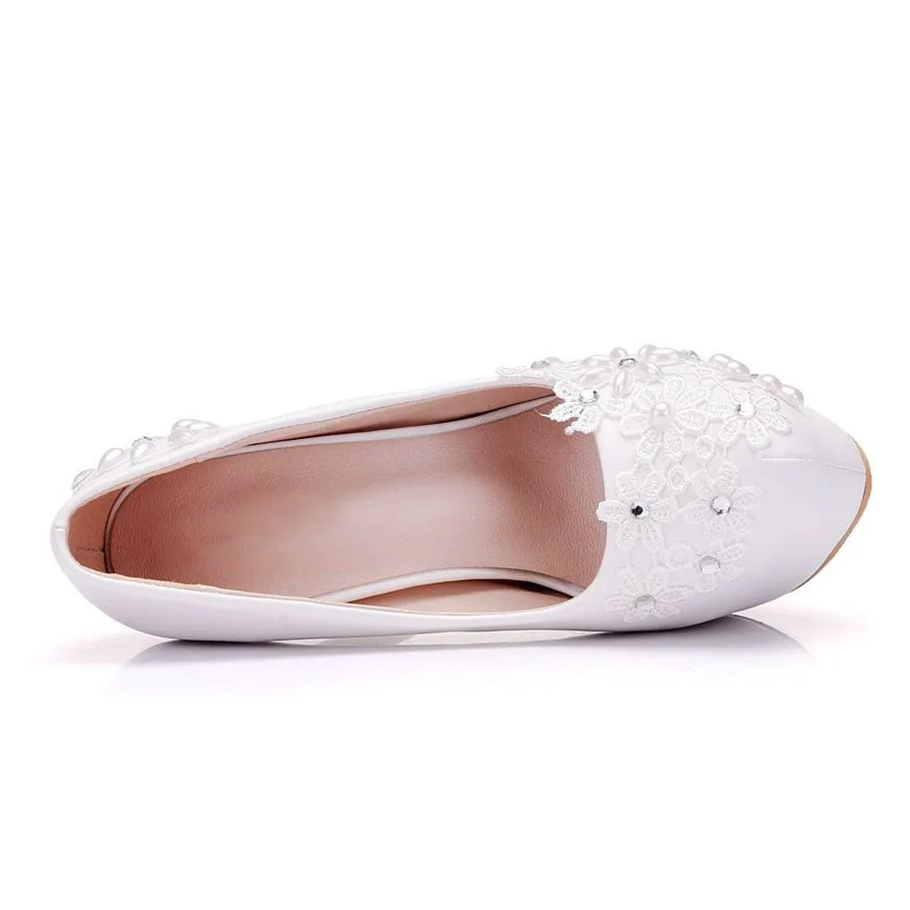 Sparkly Rhinestone Petal Embellished High Heel Platform Pumps - White